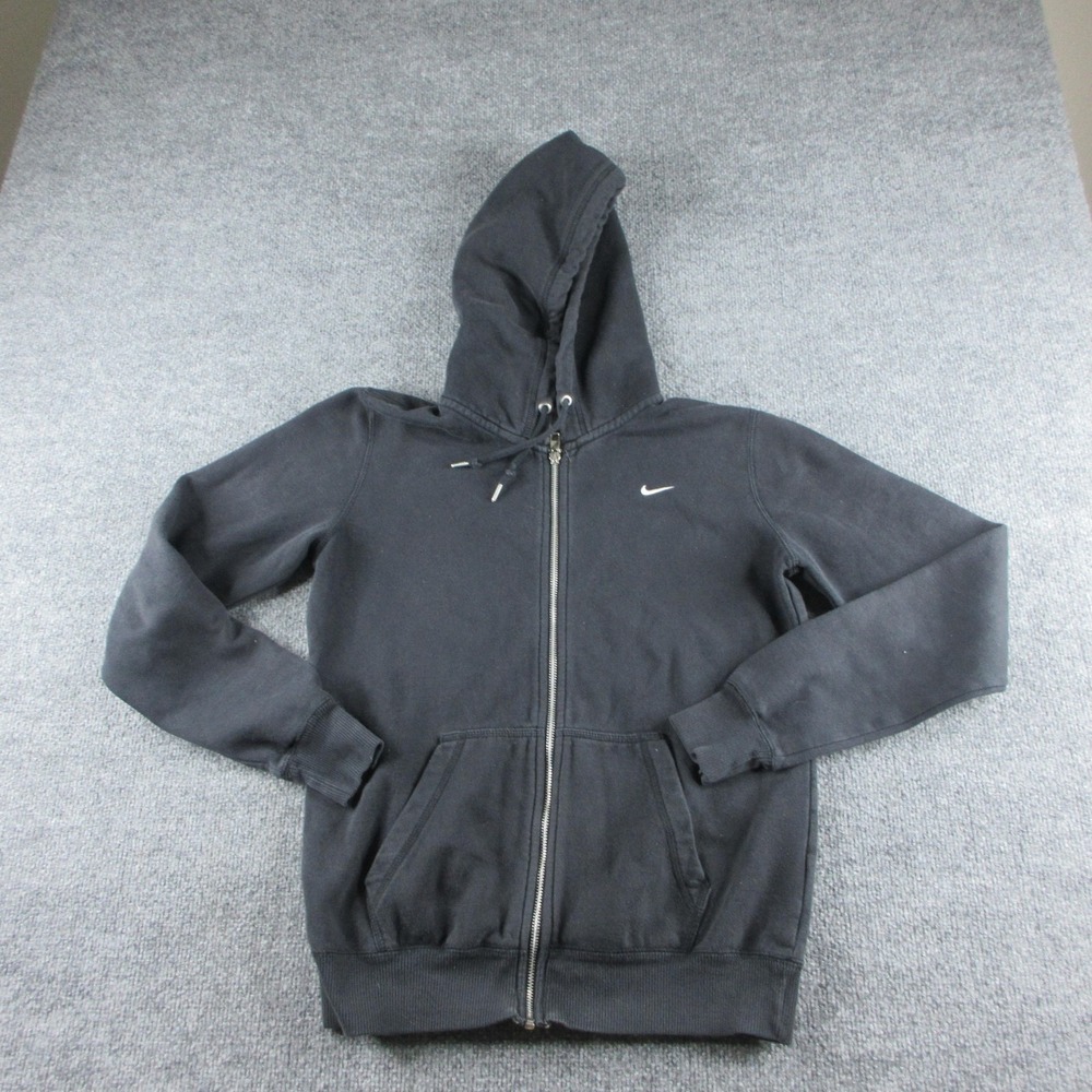 Nike Hoodie Womens M Black Fleece Full Zip Kangaroo Pocket Swoosh Logo